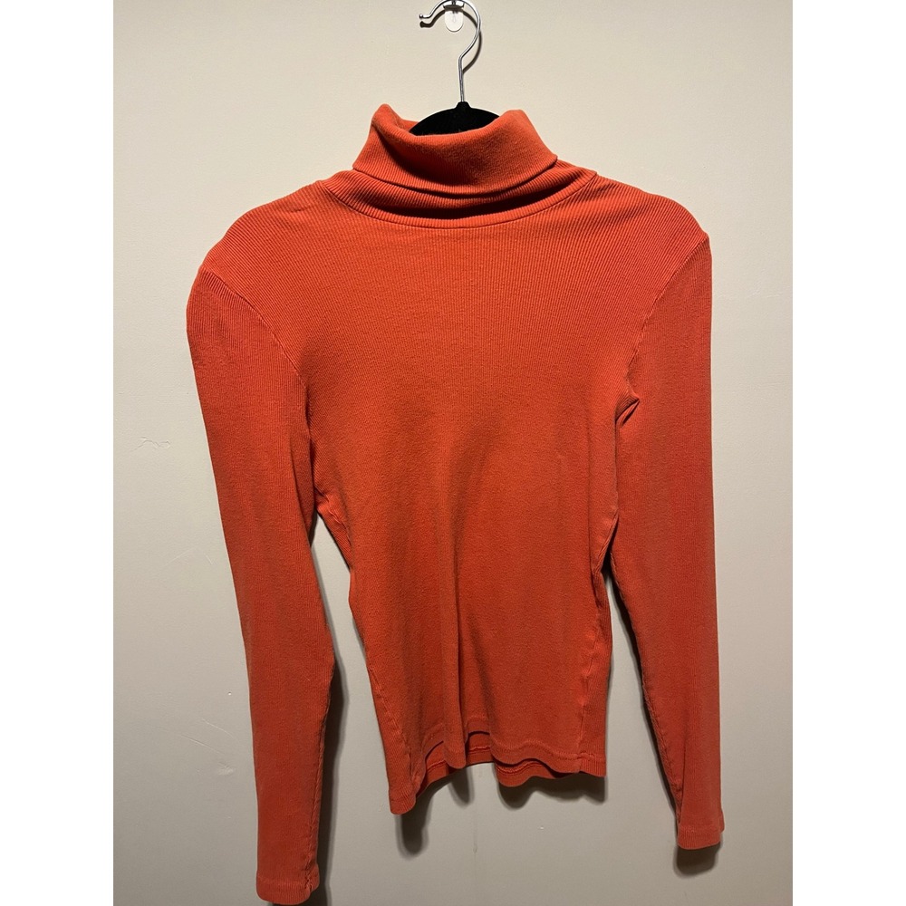 Non-Fiction by Tiger Brand Women Orange Ribbed Turtleneck Long Sleeve Top Large
